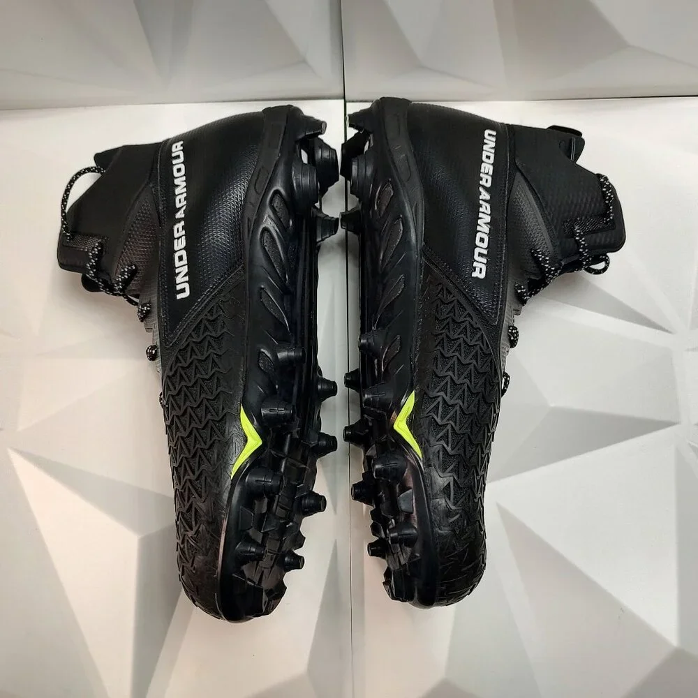 Under Armour Mens Football Cleat 16 Black White Shoe Lacrosse High Molded - Picture 8 of 14